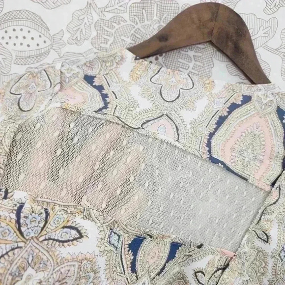 BCBGeneration Flare Sleeve Open Front Crop Chiffon Blouse M Paisley - Picture 4 of 8